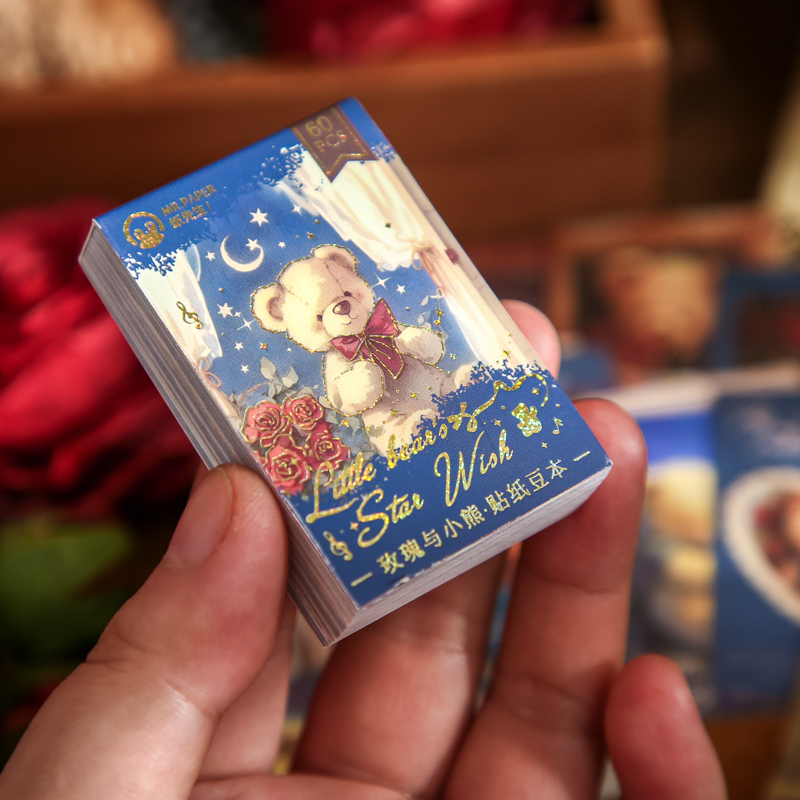 玫瑰与小熊贴纸豆豆本便携口袋本