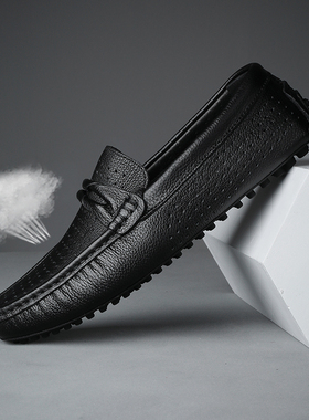 CCE头层牛皮豆豆鞋夏季真皮打孔懒人开车软底休闲透气男鞋98211-F