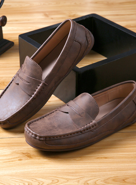 CCE真皮男鞋疯马牛皮英伦复古情侣款一脚蹬豆豆鞋驾车男女鞋1032