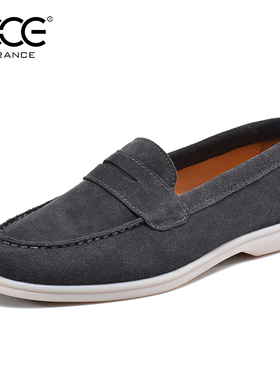 CCE男鞋一脚蹬懒人鞋真皮软底透气乐福鞋舒适开车休闲鞋男L2502-1