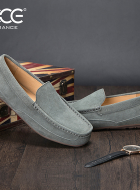 法国CCE手工反绒真皮透气豆豆鞋男女鞋英伦套脚情侣款驾车鞋2382