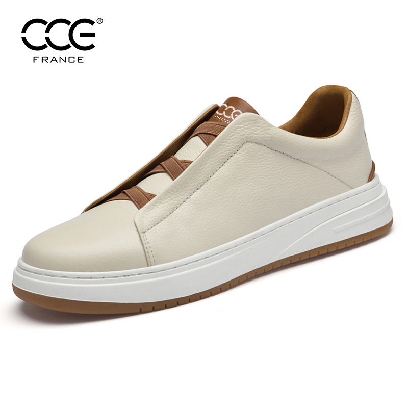 CCE真皮小白鞋男轻质板鞋牛皮透气潮流运动休闲鞋一脚蹬男鞋2370