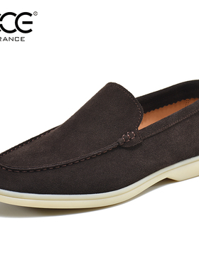 CCE牛皮男鞋一脚蹬反绒皮真皮透气乐福鞋舒适开车休闲鞋男T6539-1