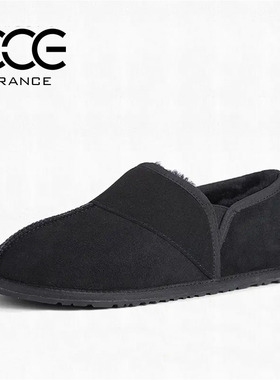 CCE冬面包鞋男雪地靴低帮羊皮毛一体保暖加绒懒人一脚蹬棉鞋8196