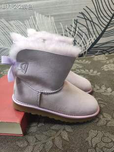 27-8冬季新款羊毛雪地靴 真皮羊皮毛一体短筒靴  蝴蝶结防滑保暖