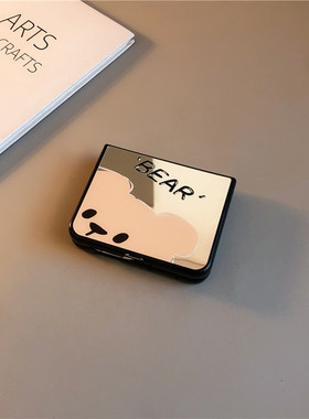 镜子半脸小熊适用华为purax手机壳pocket2小米mixflip硬novaflips三星zflip764卡通p50光面oppofindn3n2女w25