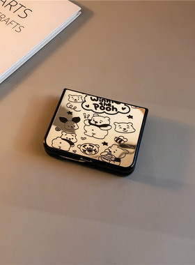 镜子线条小熊适用华为purax手机壳pocket2小米mixflip硬novaflips三星zflip764卡通p50光面oppofindn3n2女w25