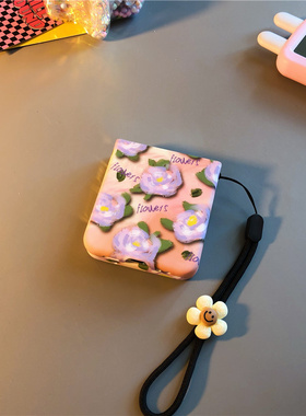 粉紫色花挂绳小米mixflip手机壳荣耀vflip硬三星zflip5 6 4卡通Magic适用摩托罗拉razr50女华为novaflip高级