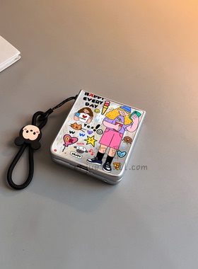 奶茶自拍女孩适用华为purax手机壳pocket2小米mixflip硬novaflips三星zflip764卡通p50磨砂oppofindn3n2女w25