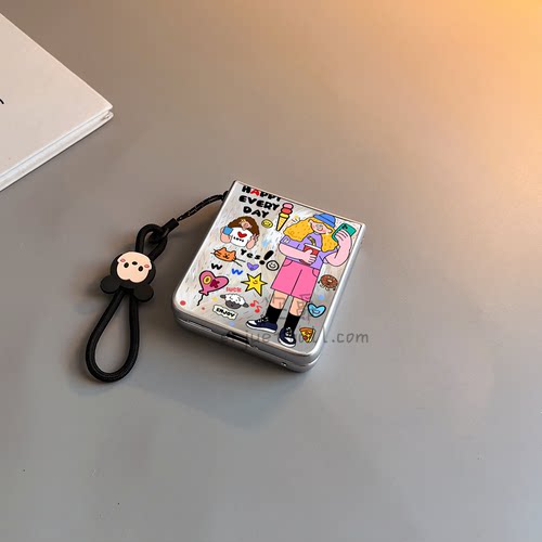 奶茶自拍女孩适用华为purax手机壳pocket2小米mixflip硬novaflips三星zflip764卡通p50磨砂oppofindn3n2女w25