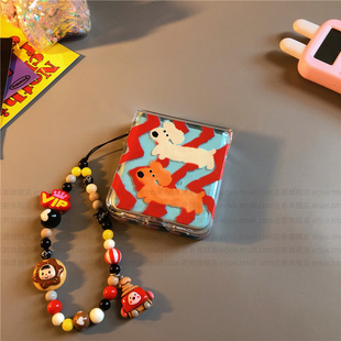 flip透明oppofindn3n2女荣耀v小米mixflip链 6卡通vivox 红波浪适用华为pocket2手机壳p50硬nova三星zflip7