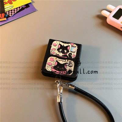 黑粉猫适用华为pocket2手机壳purax硬nova三星zflip7 6 4卡通vivox皮oppofindn3n2女荣耀v小米mix flip绳p50