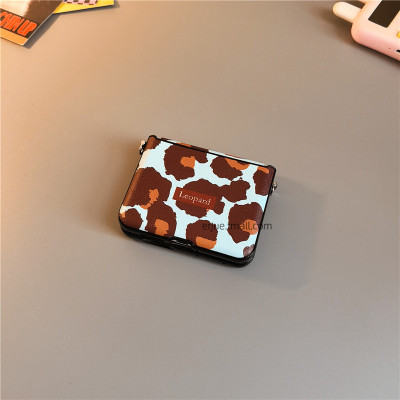 贴皮蓝底棕色豹纹适用华为purax手机壳硬pocket2磨砂小米mixflip可爱nova荣耀vflip2三星zflip7564卡通女p50