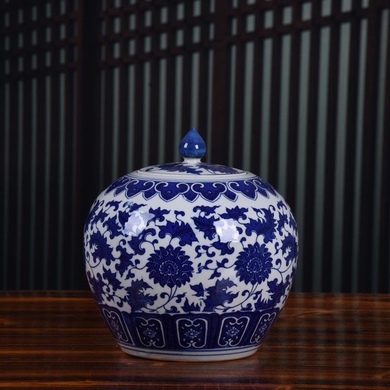景德镇陶瓷青花瓷防潮茶叶罐创意复古中式普洱茶罐密封大号礼品罐
