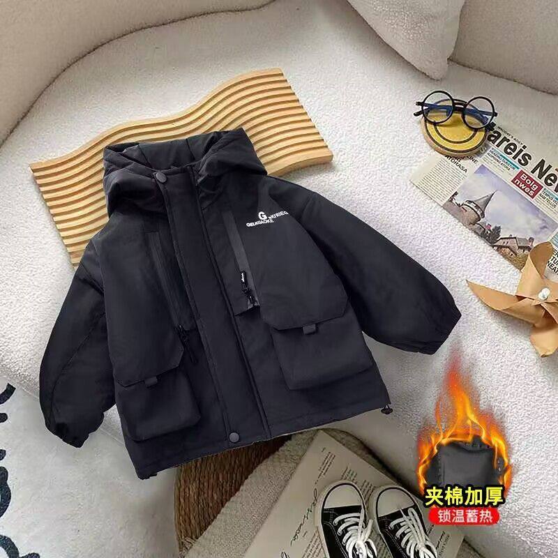 儿童秋冬外套宝宝夹棉冲锋衣冬款男童厚款上衣小童连帽男孩风衣潮