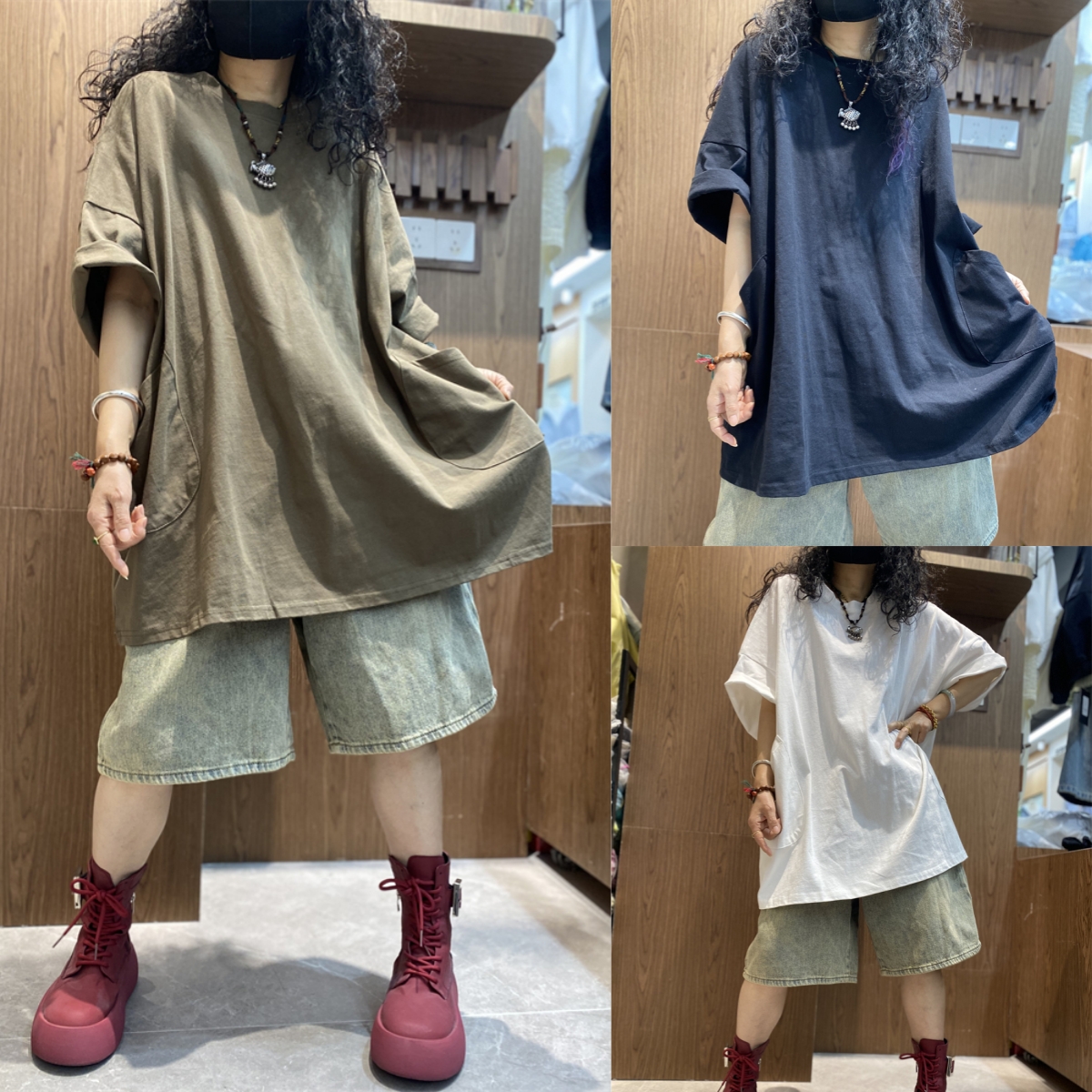 纯色简约大版T恤潮流落肩袖夏季新款女士百搭打底短袖套头上衣潮