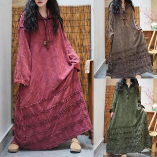 2025春季新款复古文艺随性恣意亚麻棉中长款连衣裙女大码胖mm长裙