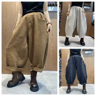 女长裤 2025早款 新款 正版 显瘦阔腿裤 菱格泡泡棉休闲萝卜裤 大码 棉裤