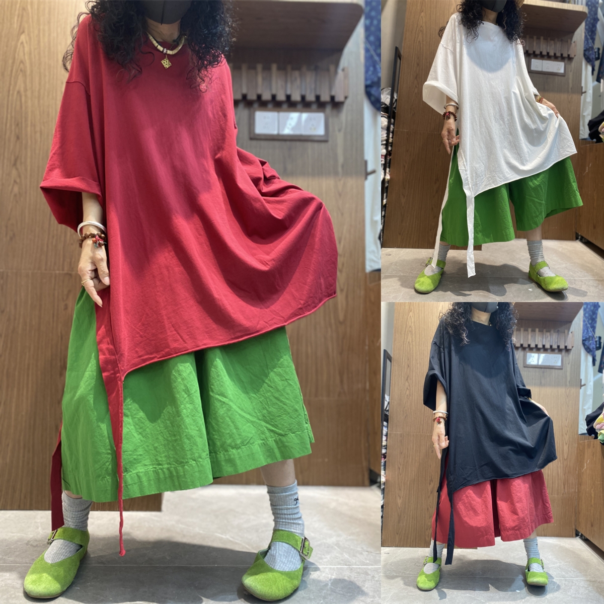 纯色侧开叉设计感短袖大版T恤女夏季新品休闲百搭200斤圆领上衣