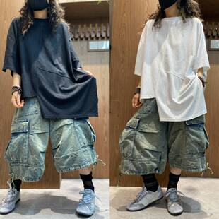 慵懒风落肩袖不规则T恤女2026夏季新款百搭遮肉宽松短袖上衣净版
