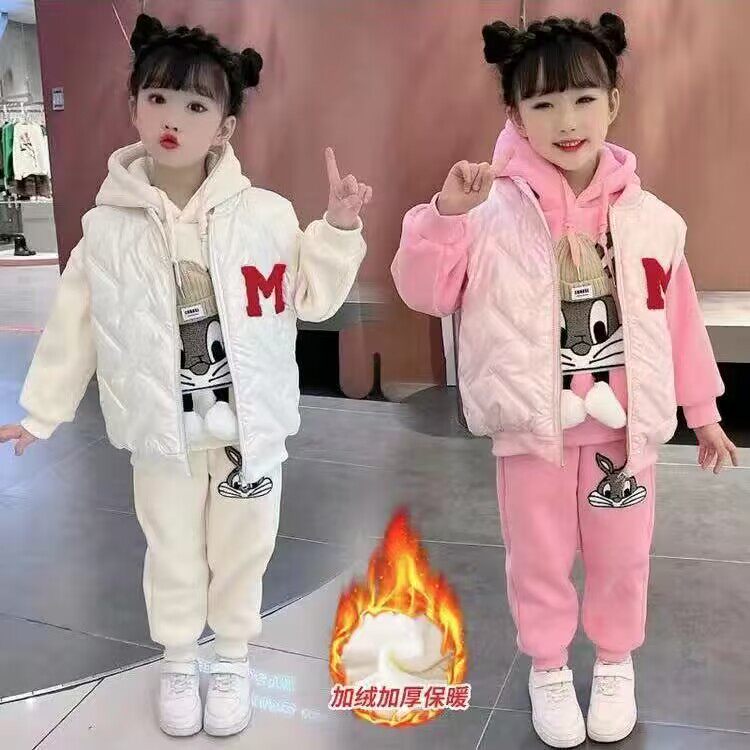 女童秋冬加绒加厚卡通兔子三件套