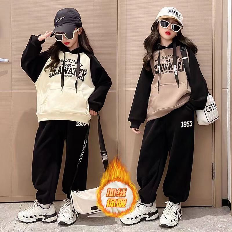 女童秋冬加绒加厚运动两件套