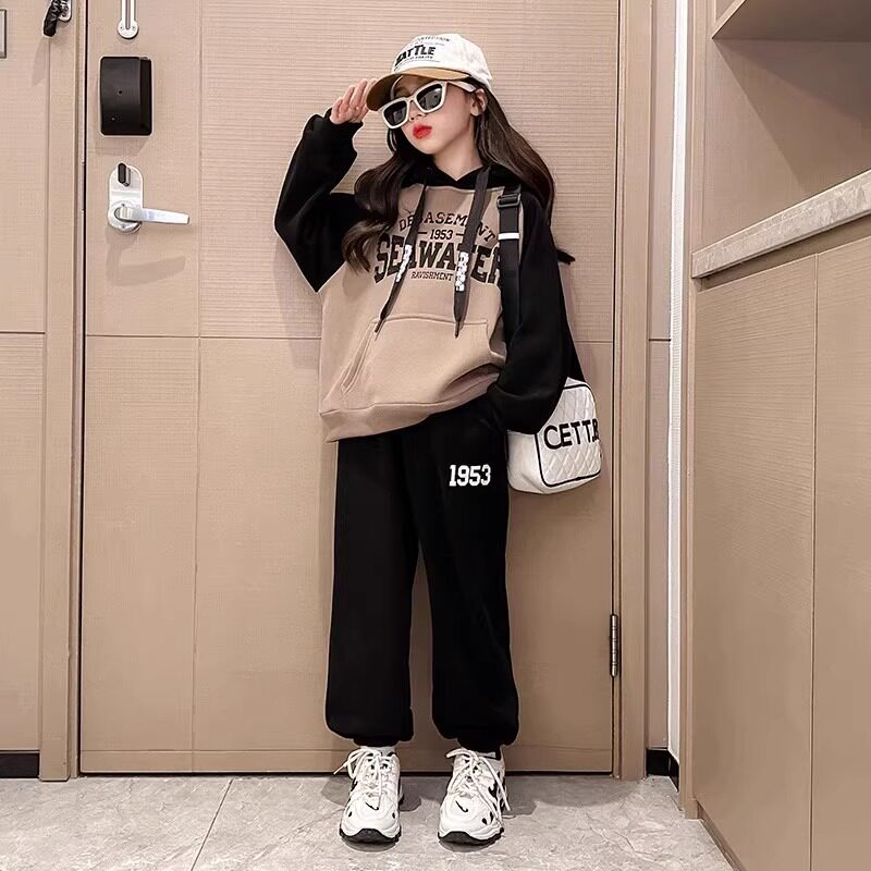 女童春秋连帽卫衣套装冬季加绒款