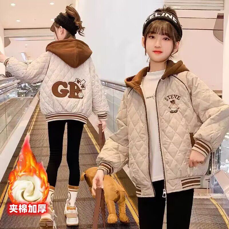 秋冬加厚连帽拉链女童棒球棉服