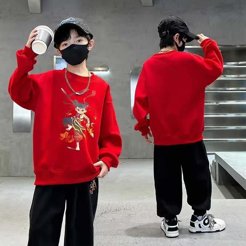 哪吒男童春秋红色卡通印花卫衣套装新款儿童帅气潮流运动两件套潮,童装/婴儿装/亲子装,儿童运动套装,淘宝优惠券,粉丝福利购,淘宝优惠卷