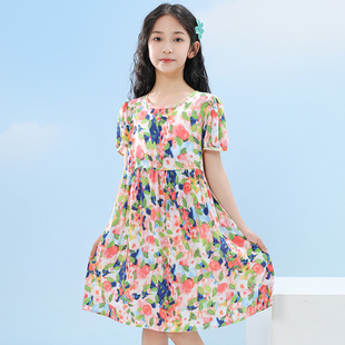 女童连衣裙夏季新款儿童洋气时髦裙子夏装公主裙女孩泡泡袖中大童
