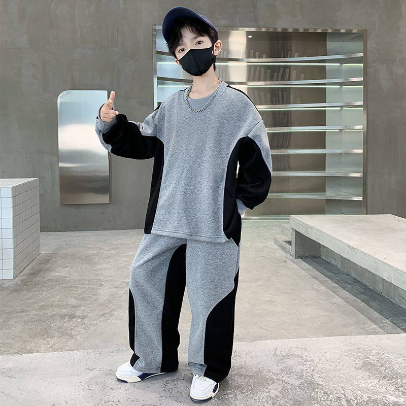 撞色卫衣套装男童春秋季休闲运动两件套中大童帅气潮流冬季加绒款,童装/婴儿装/亲子装,儿童运动套装,淘宝优惠券,粉丝福利购,淘宝优惠卷