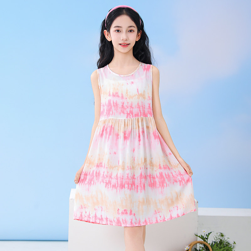 女童夏季绵绸碎花公主连夏装