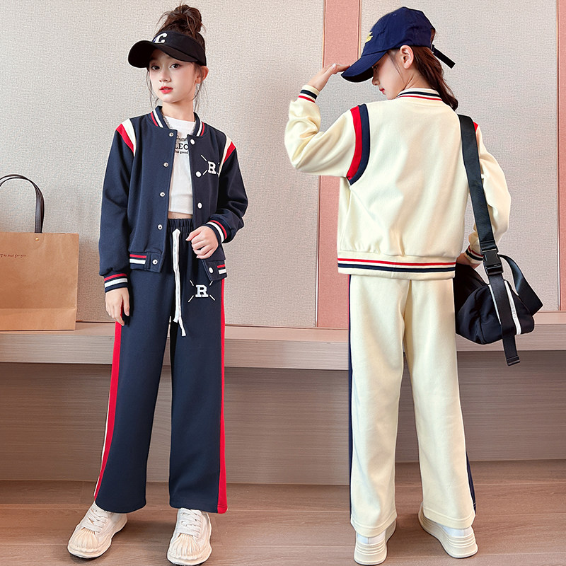 120-170女童春秋新款网红棒球服
