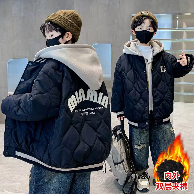 男童秋冬加厚连帽双层夹棉棉服