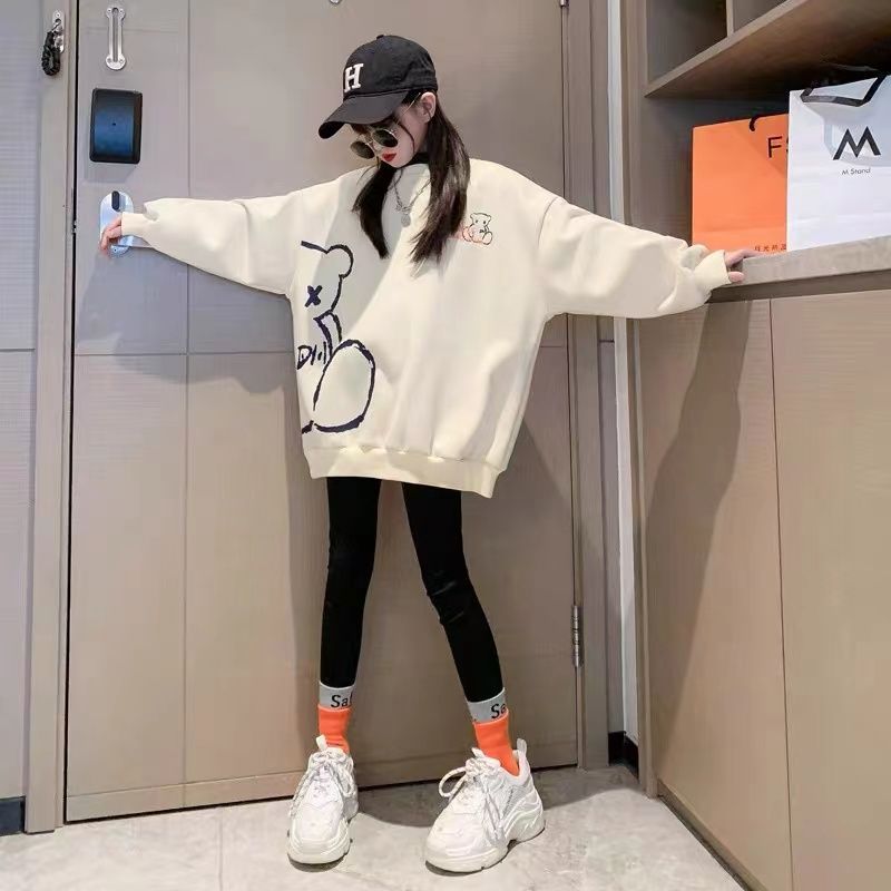 女童春秋宽松印花圆领长袖卫衣洋