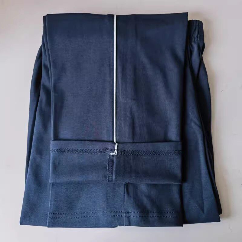 夏季薄款纯棉白条中学生校服裤子男女生弹性校裤学生长裤宽松直筒