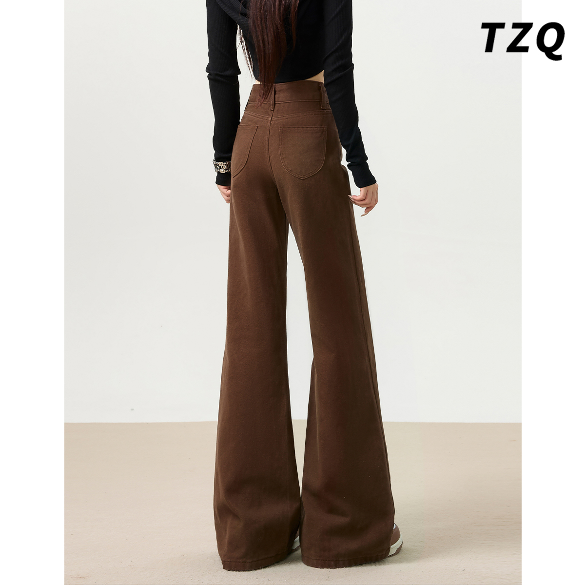 美式卡其色微喇牛仔裤女