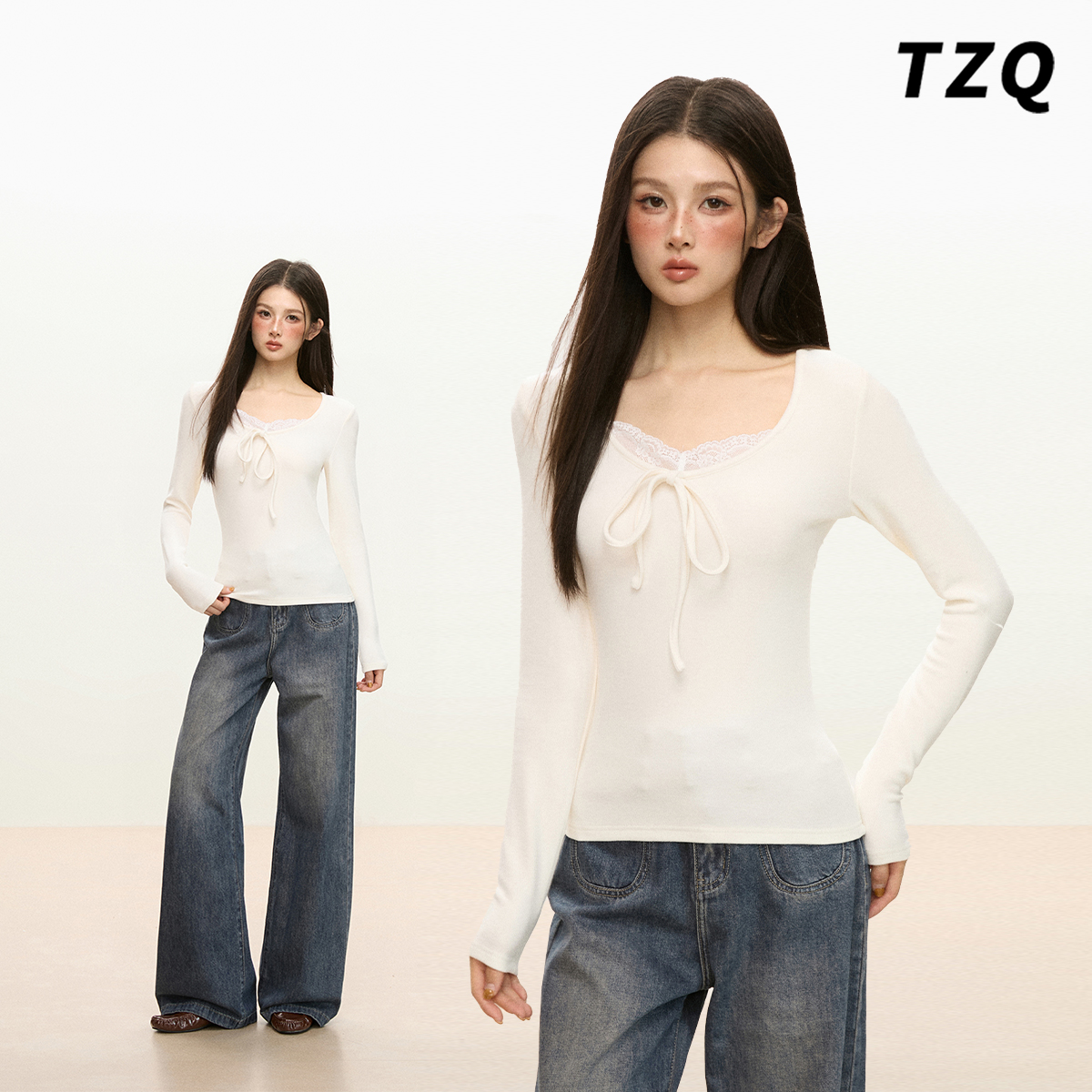 白色蕾丝内搭打底衫t恤