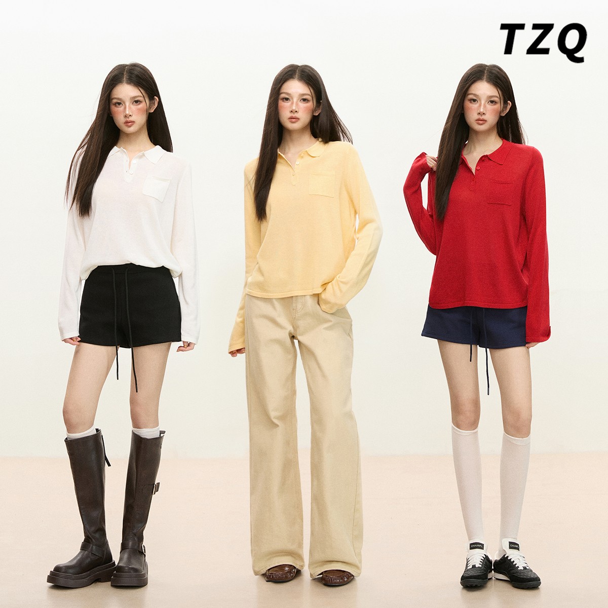 纯色百搭休闲正肩polo领T恤上衣