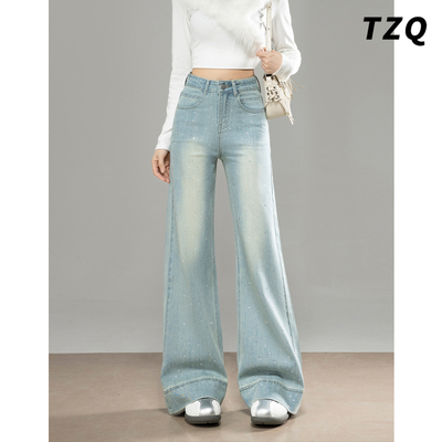 浅蓝微喇牛仔裤女2025冬季