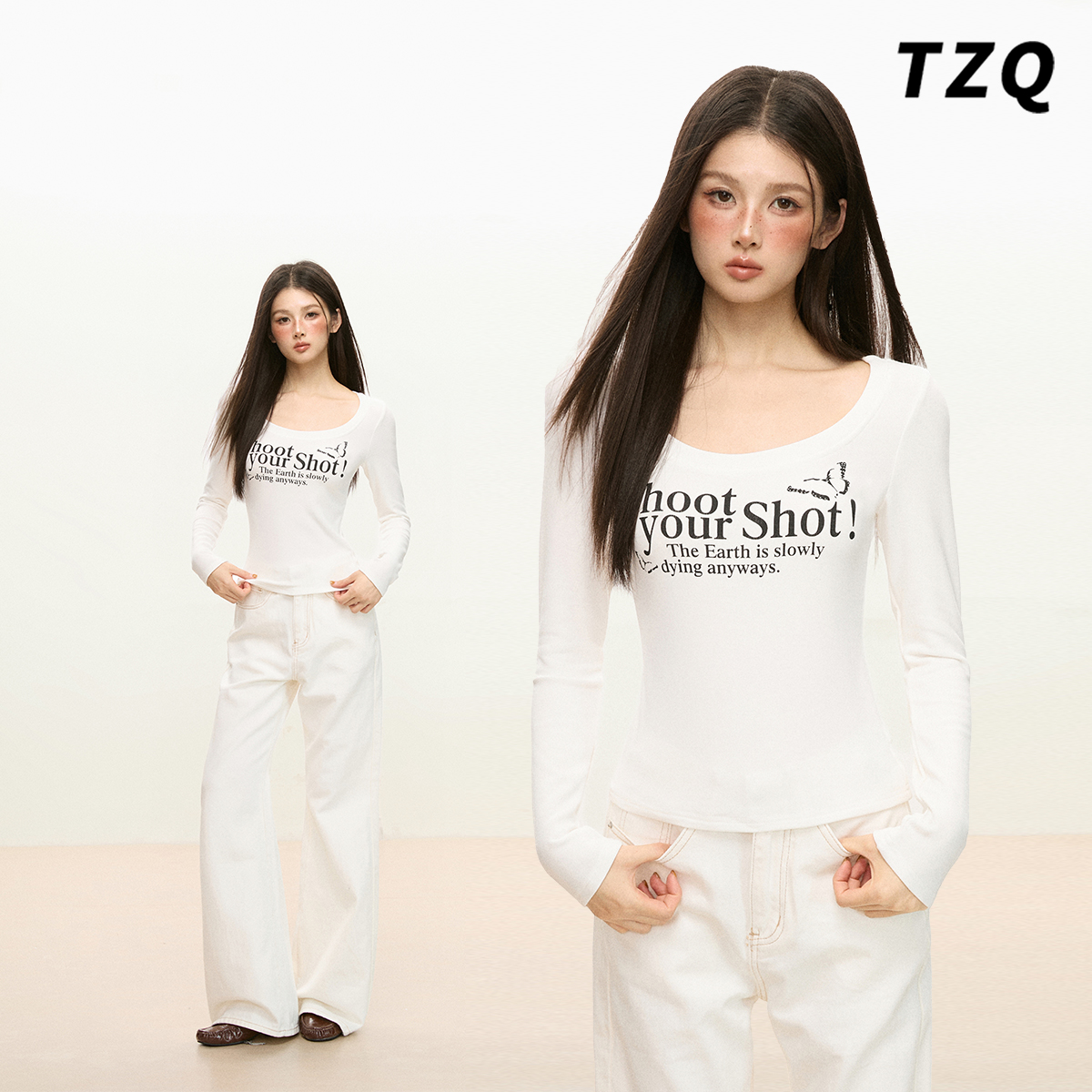 设计感字母印花长袖T恤打底上衣