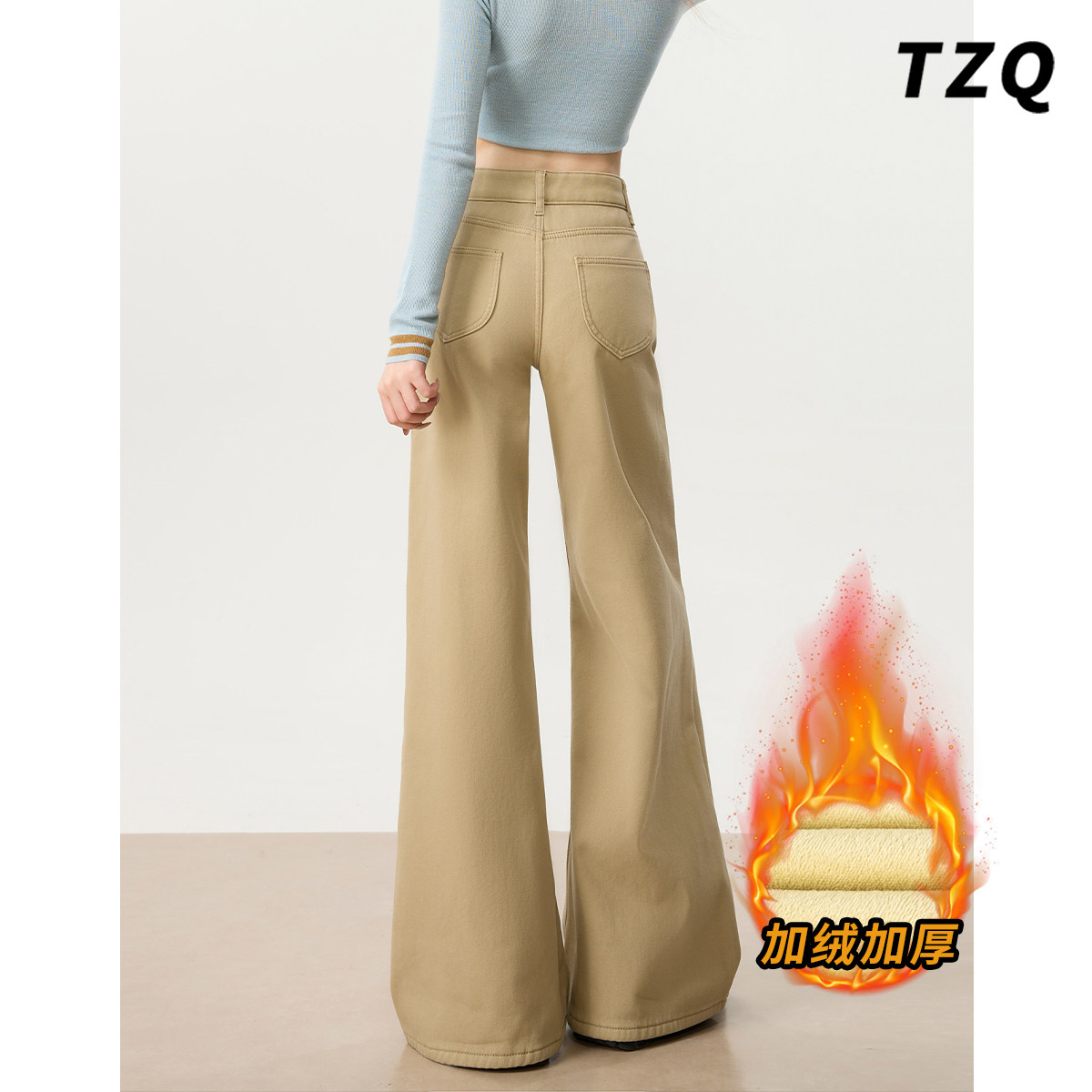 加绒微喇叭牛仔裤女2025冬季新款