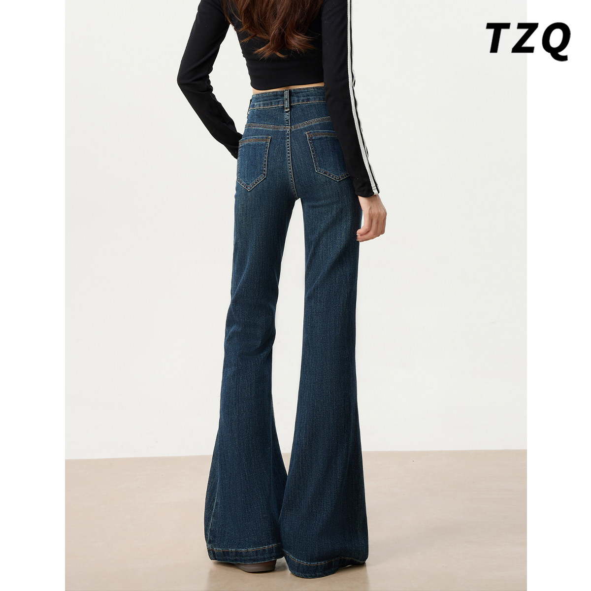 蓝色高腰微喇牛仔裤女2025新款