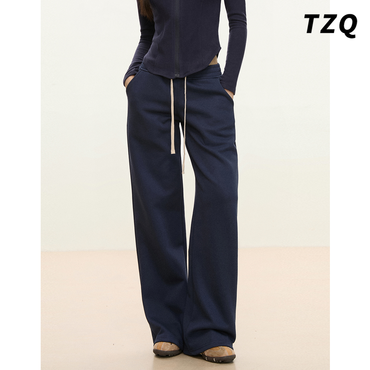 美式运动高腰显瘦百搭休闲阔腿裤