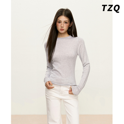 韩版半高领针织长袖T恤