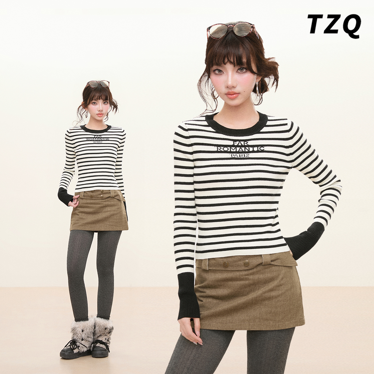 冬季复古撞色条纹修身显瘦毛衣