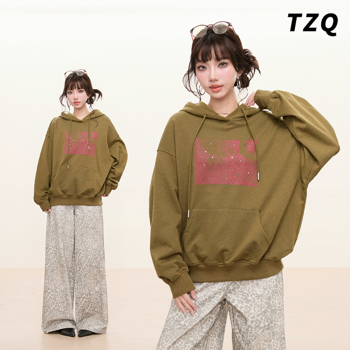 美式复古连帽字母卫衣女2025新款