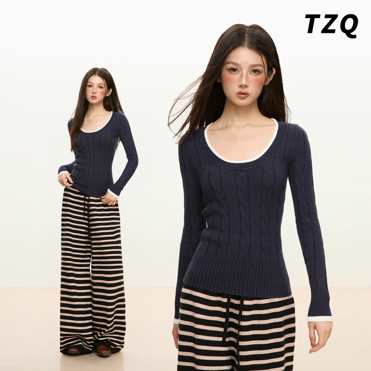 高级感撞色圆领针织打底衫