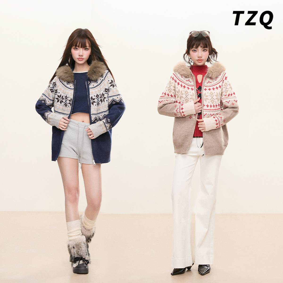 复古费尔岛提花连帽毛衣女新款