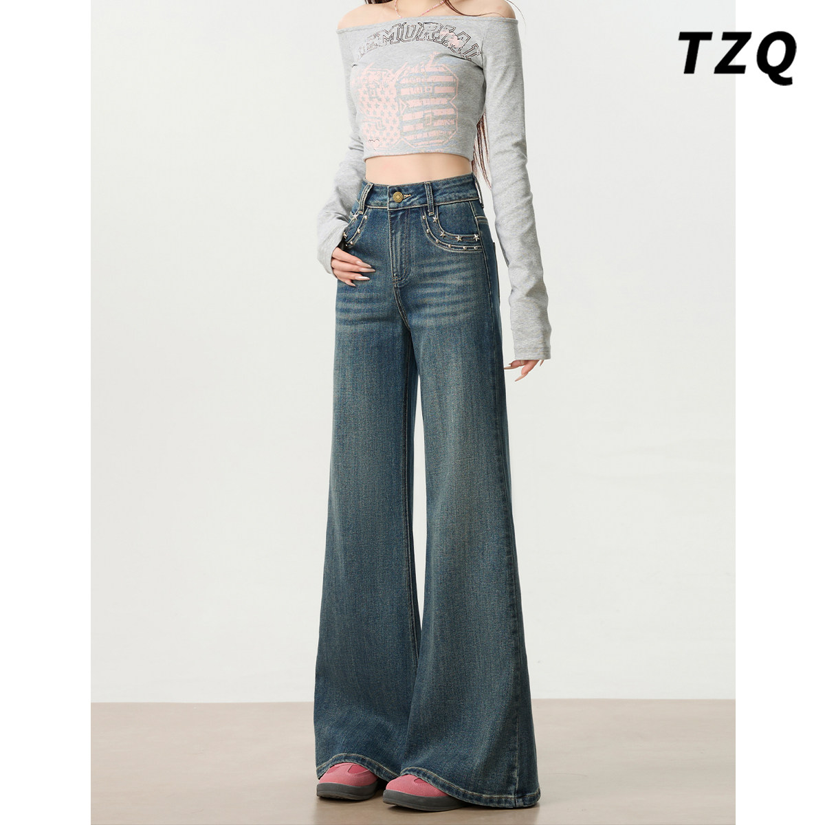 复古高腰微喇牛仔裤女2025秋季